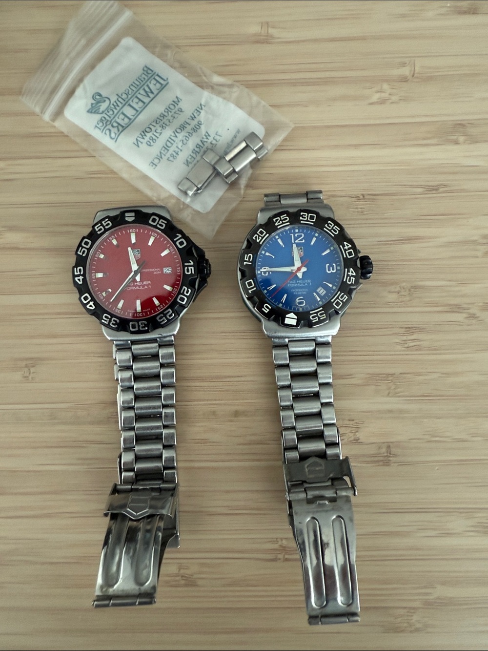 TAG Men's Stainless Steel Watches with Red and Blue Dials